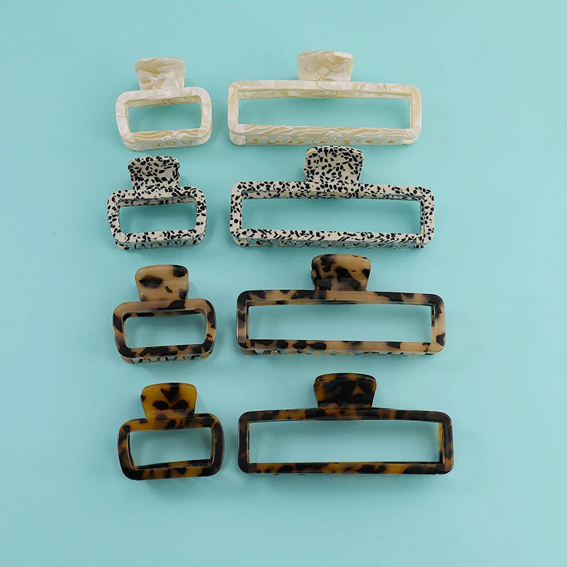 Midiary OEM ODM Vintage Style Leopard Hollow Rectangle Acetate Girls Hair Claw Chic Clips for Ladies Accessories 4895