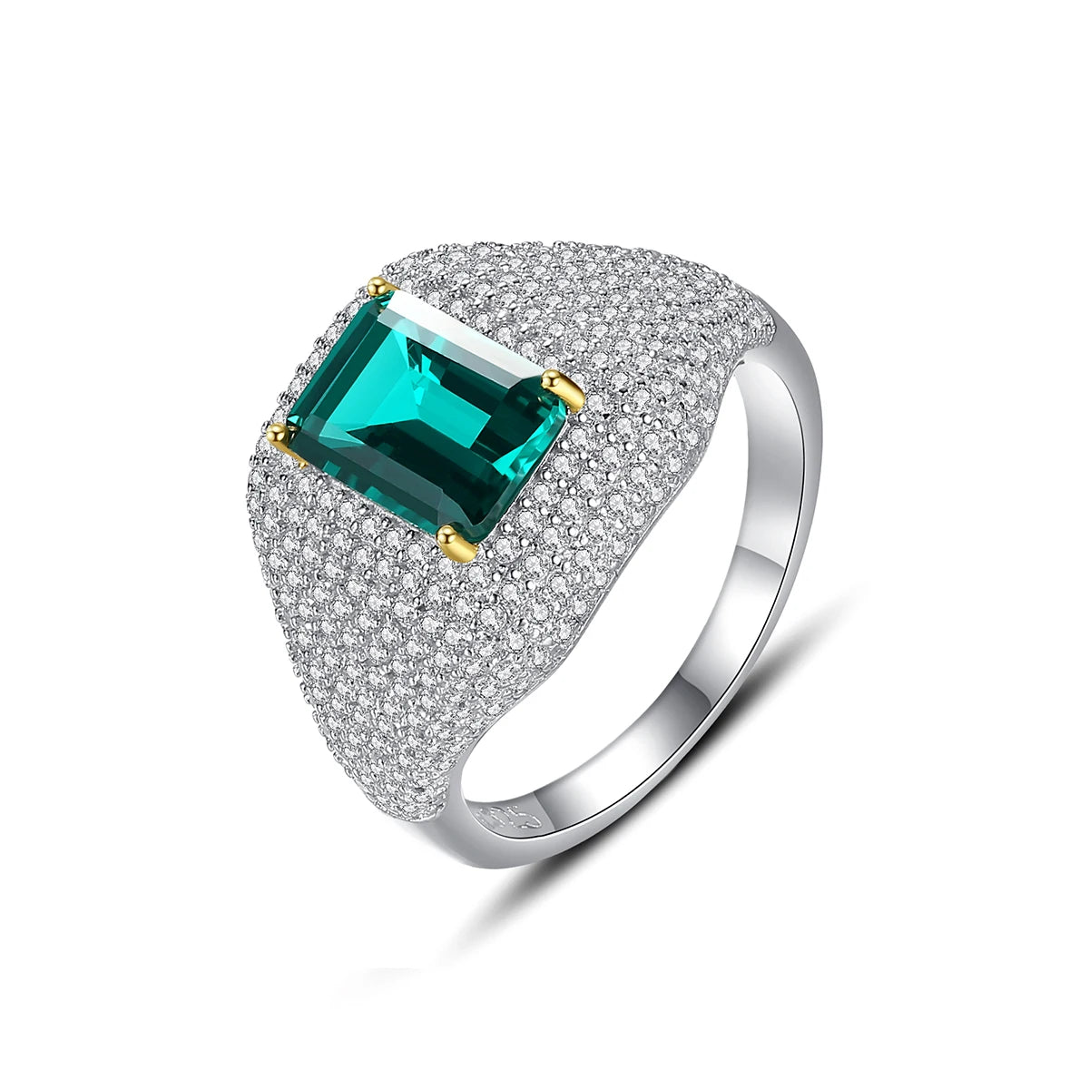 CZCITY Square CZ Vintage Ring for Women Princess Cut Pave Baguette Synthetic Stone Ring in 925 Sterling Silver Jewelry