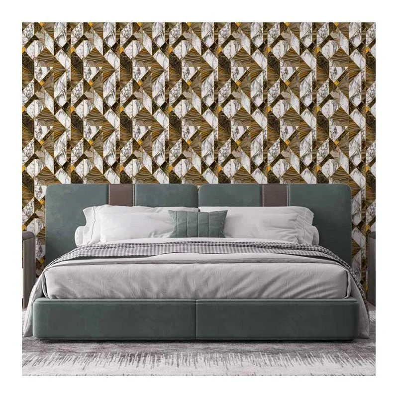 Korean Style Water Proof Vinyl Wallpaper 3D Brown and Grey Geometric Marble Bedroom Hotel Decoration Pvc Wallpaper