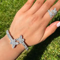 Butterfly Bracelet Iced Out Fashion Jewelry Sets baguette Cz 18k Gold Plating Bling Party Fine Jewelry Bangle Ring Set