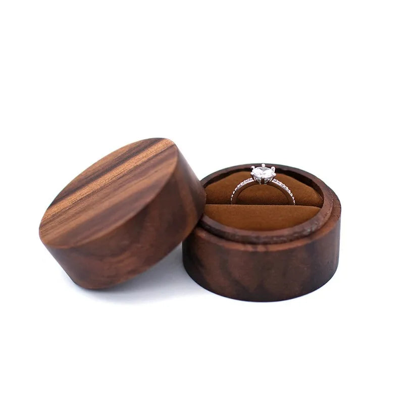 Custom Logo Natural Walnut Wood Jewelry Ring Box Packaging Small Wedding Jewelry Gift Storage Wholesale