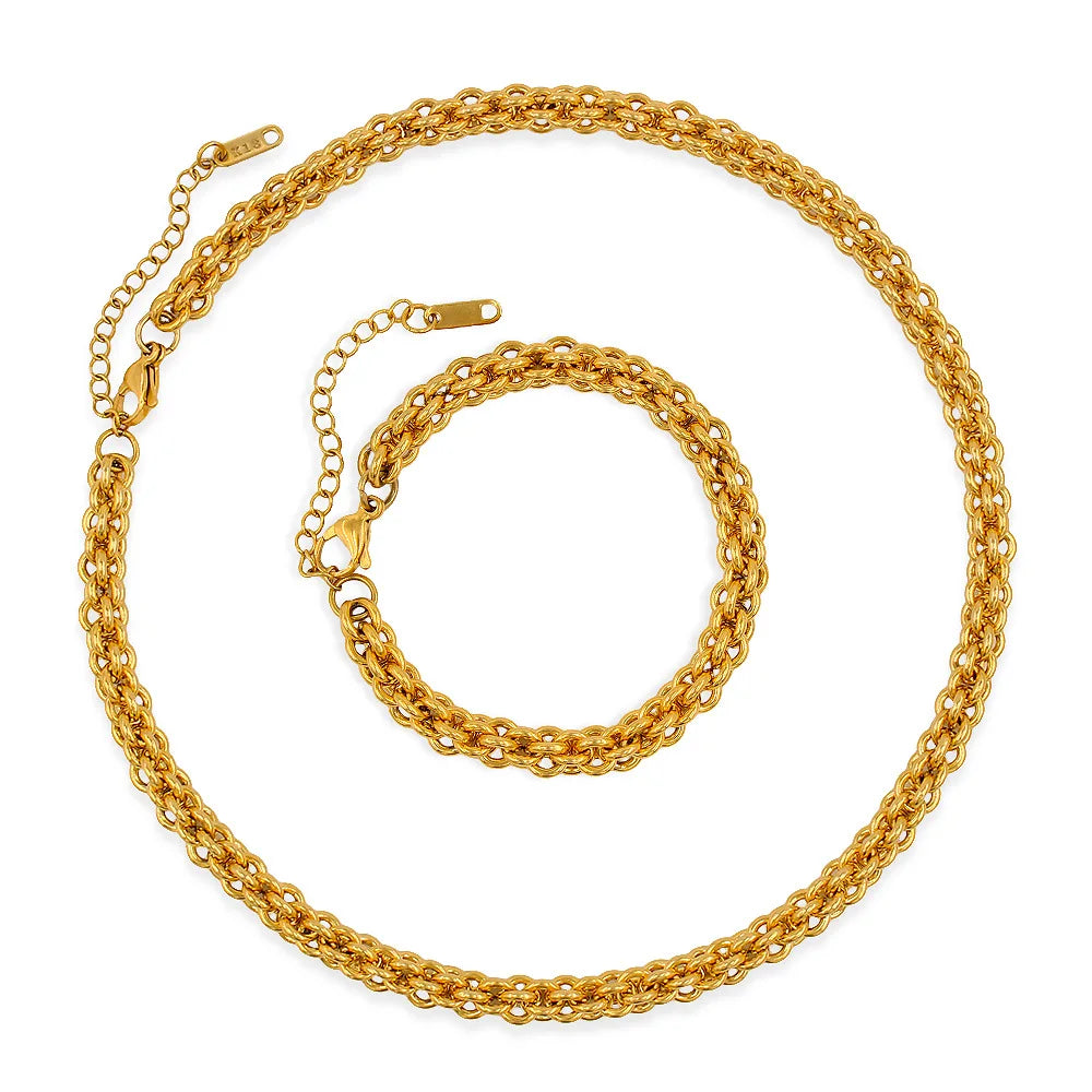 Tarnish Jewelry Set 18K Gold Stainless Steel Chunky Keel Chain Necklace Bracelet Titanium Steel Lantern Chain Necklaces YF3359