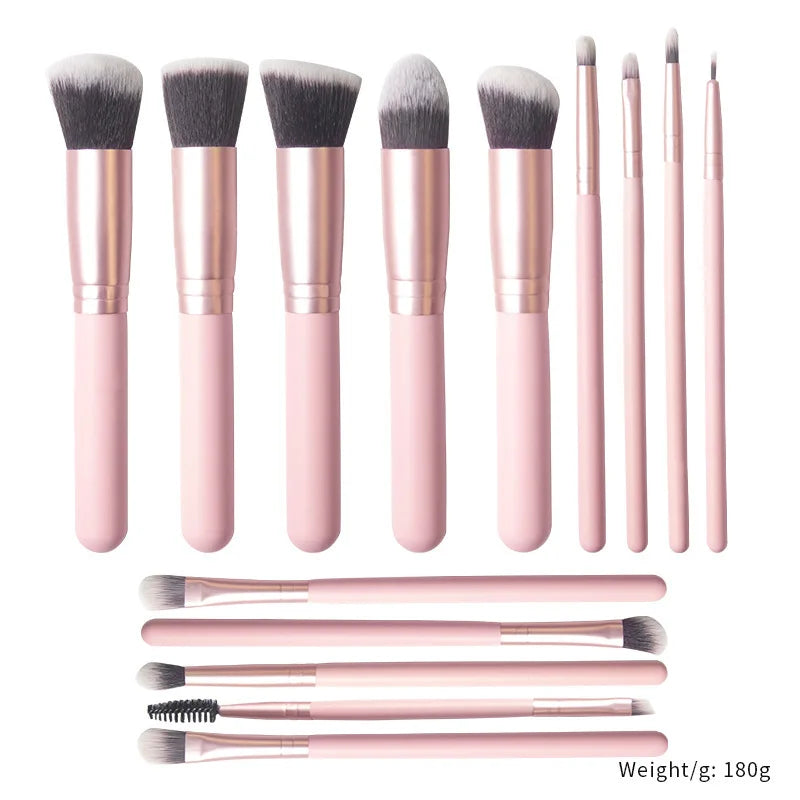 Custom Logo Foundation Concealer Eyeshadow Fan Make up Brushes 14pcs Makeup Brush Set with Bucket
