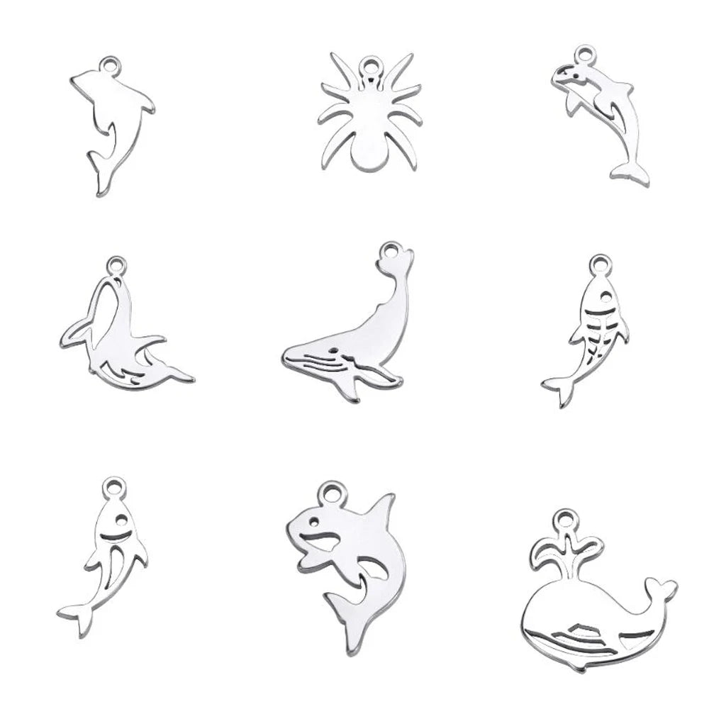 Shark Ocean Fine Polishing Laser Cutting Jewelry Charms Pvd 18k Gold Plated Stainless Steel Sea Charms Pendants