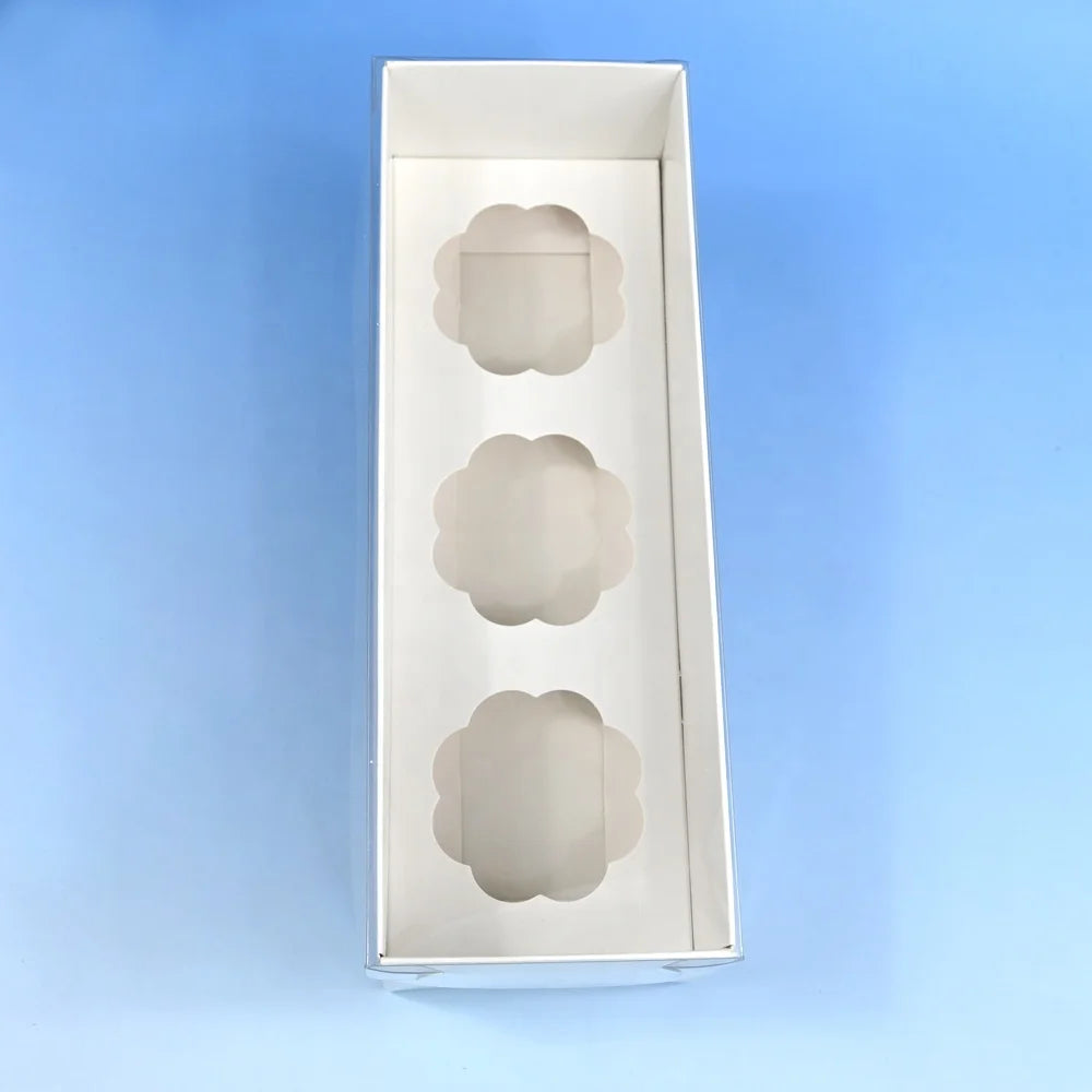 XJH 3 Holes Cupcake Boxes With Clear Lid Muffin Cup Cake Box for Birthday Party