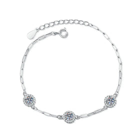 Factory Wholesale 925 Sterling Silver Bracelet Moissanite Bracelet Classic Round Bag 1.5 Carat D Color Moissanite Bracelet Women