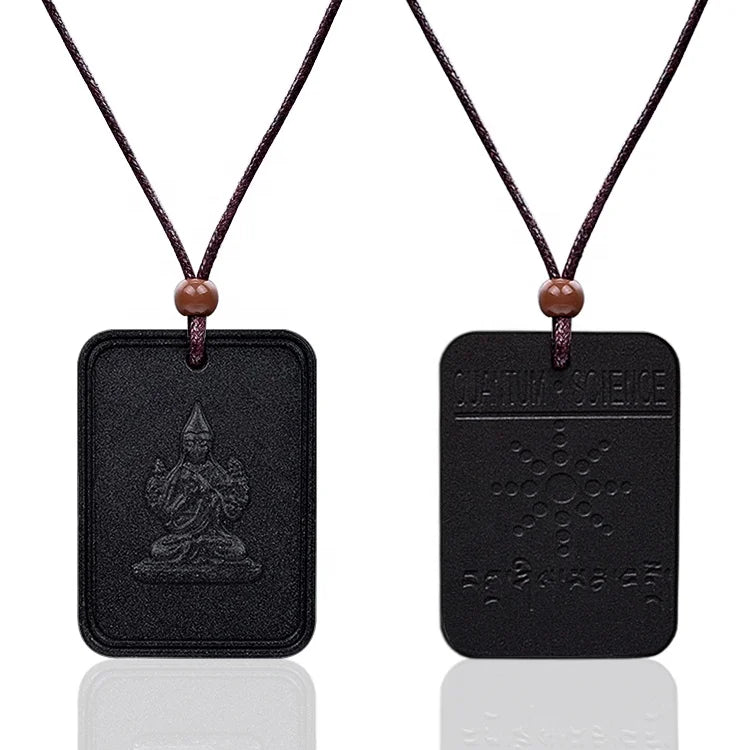 New Arrival Health Necklace Sitting Buddha Rectangular Sunflower Lava Stone Charm Nano Quantum Energy Negative Ions Gift Unisex