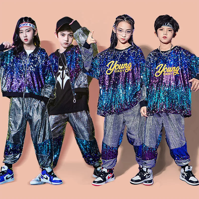 Children's Performance Clothes for Boys and Girls Fashion Performance Clothing Sequin Jazz Dance Training Costume