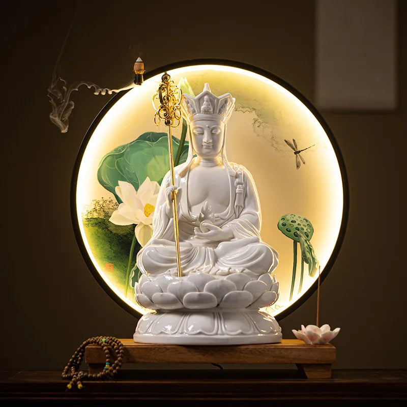 2023 Hot Sale Chinese Style Earth Treasure Bodhisattva Shape Ceramic Electricity Led Light Incense Burner