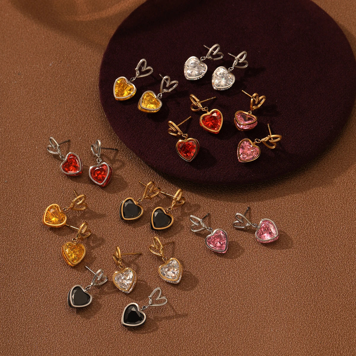 Heart Gift Jewelry for Valentine's Day Women Love Zircon Drop Earrings Luxury Gold Plated Stainless Steel Earrings Wedding Party