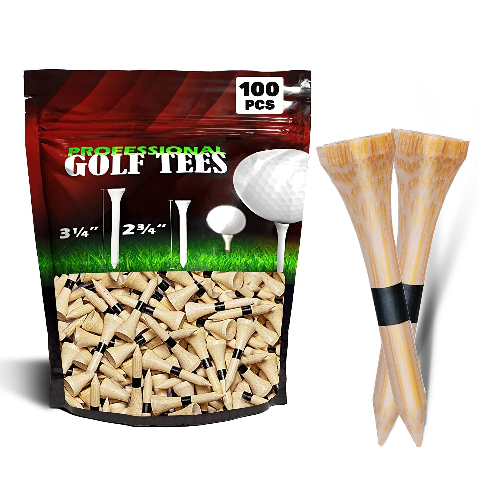 Bamboo Golf Tees Four Size Options (3-1/4" 2-3/4" 2-1/8" 1-1/2") Stable and Reliable