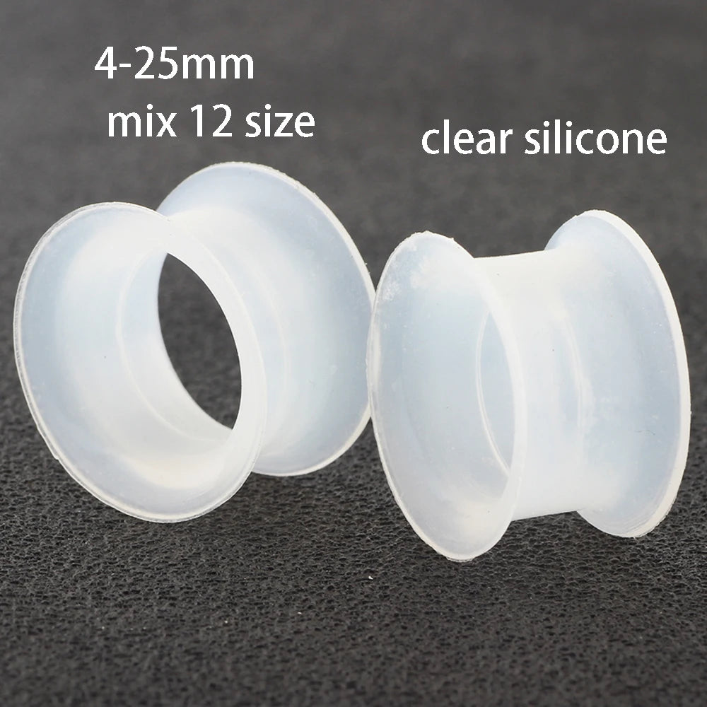 Silicone Ear Piercings Clear Earring Plugs and Tunnels Thin Flesh Gauge Expander Eyelet Stretcher Body Jewelry 20pcs Mix 4-25mm