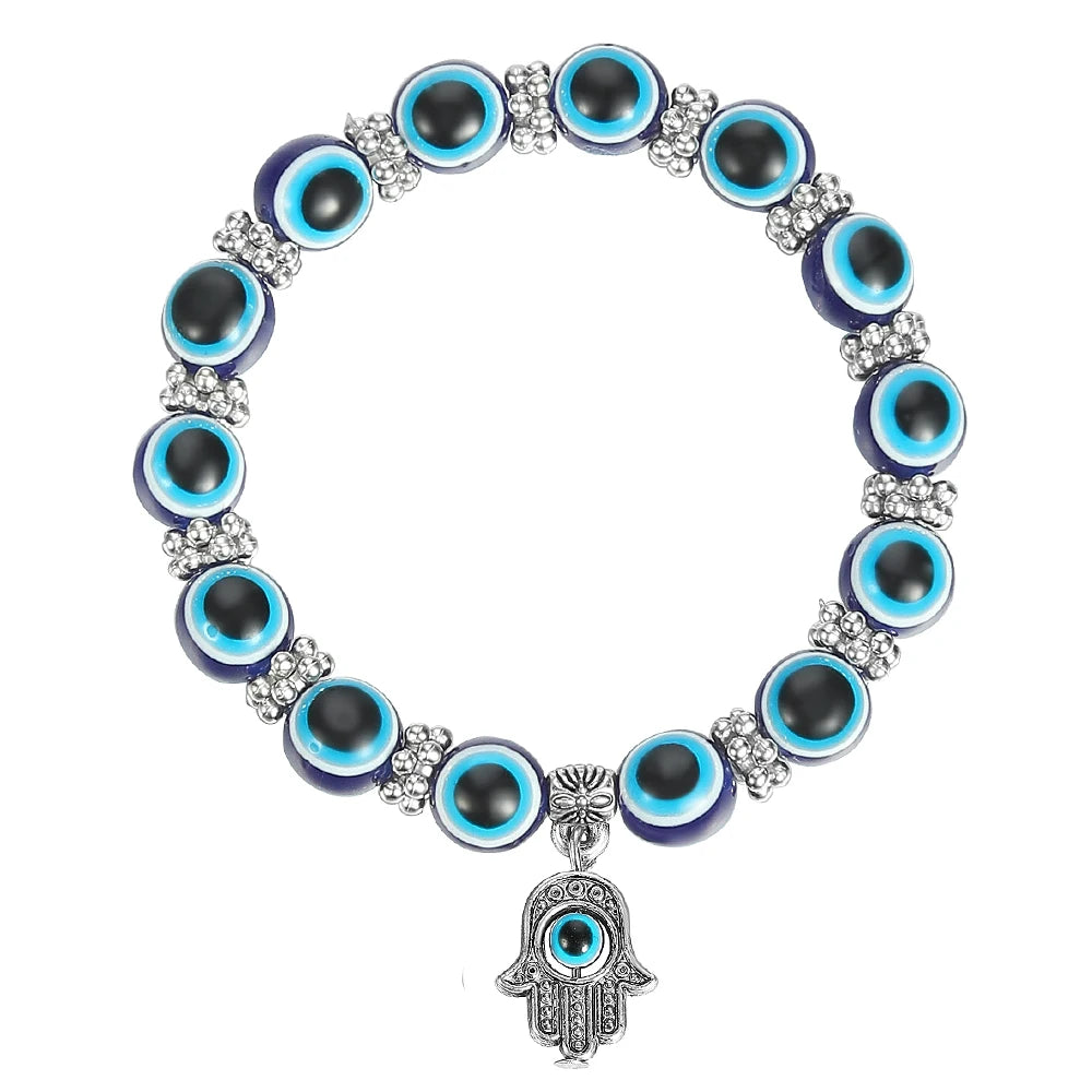 New Fashion Blue Eyes Bracelet Evil Turkish Glass Beads Handmade Elasticity Beaded Bracelet for Women Jewelry