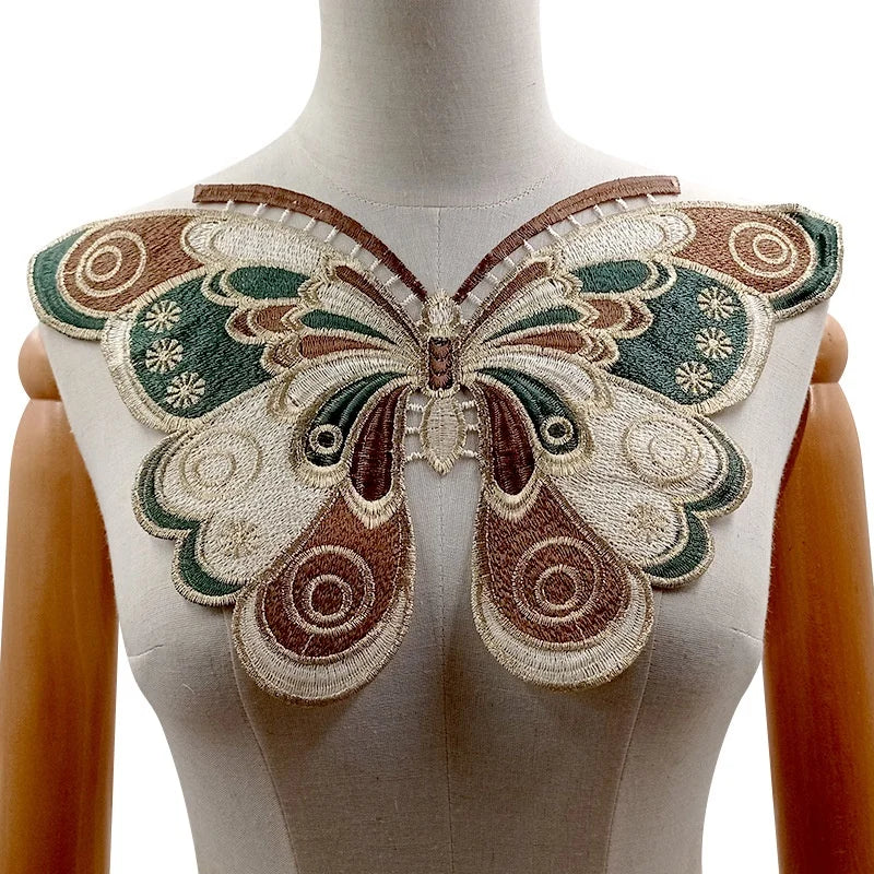 Colorful Butterfly Lace Applique Embroidery Neckline Patch Garment DIY Accessory LT2603A