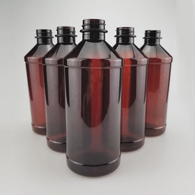 Cylinder Amber Plastic Bottle 16 oz for Liquid Syrup with CRC Cap