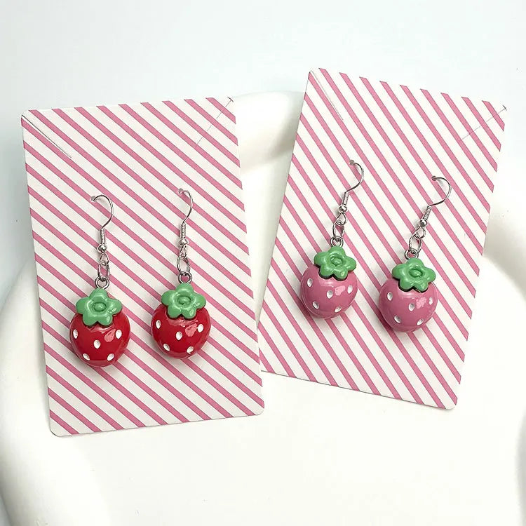Factory Wholesale Kids Acrylic Animal Fruit Earrings Korean Cute Resin Candy Cat Dog Eggplant Strawberry Drop Earrings for Girls