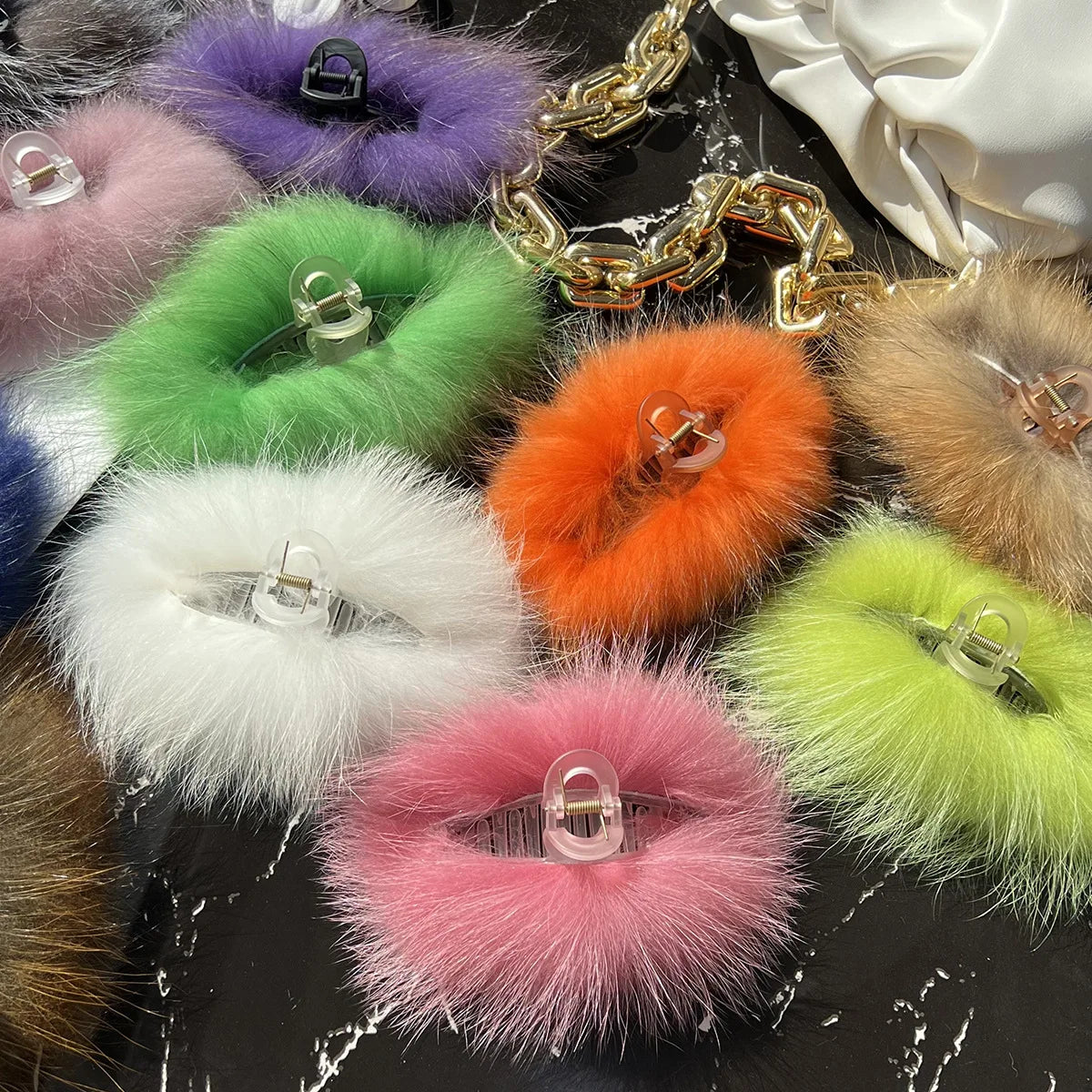 Wholesale Customized Personalized and Cute Real Plush Raccoon Hair Clips With Oversized Claw Clips for Girl's Gifts