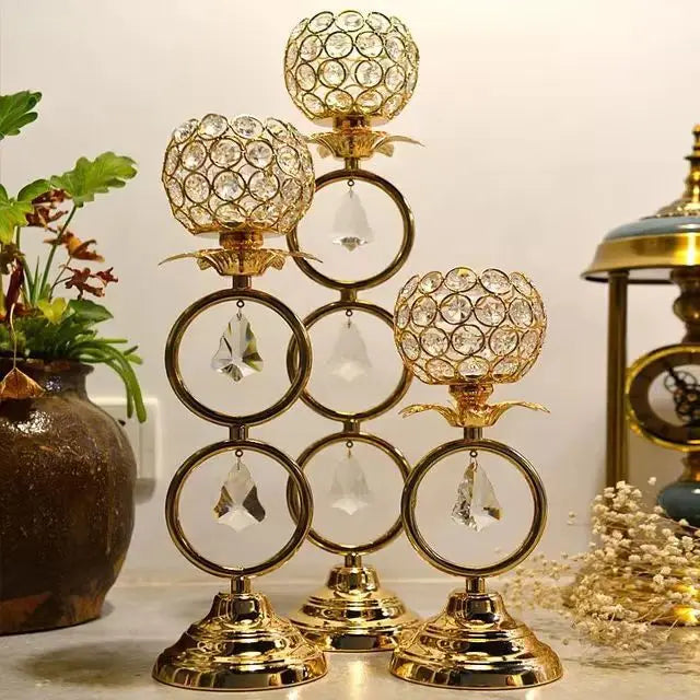 Iron Art Home Furnishings Retro Circle Crystal Ball Candlestick Wedding Table Props Candlestick