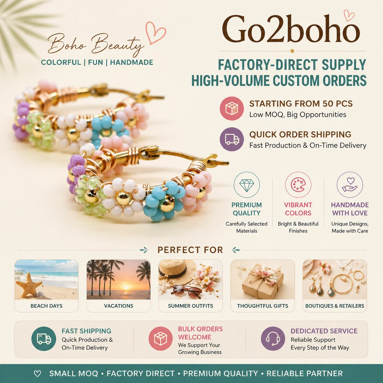 Go2boho Wholesale Geometric Daisy Beaded Hoop Earrings Handmade Boho Bead Hoops Summer Fashion Jewelry for Women