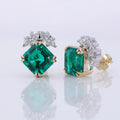 10K Yellow Gold 8X8 Asscher Cut Lab Emerald with Moissanite Stone Earring
