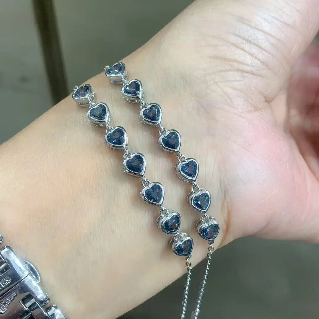 Ins Style  925 Sterling Silver Plated Copper  Fancy Chain Bracelets Blue Topaz Bracelets for Healing