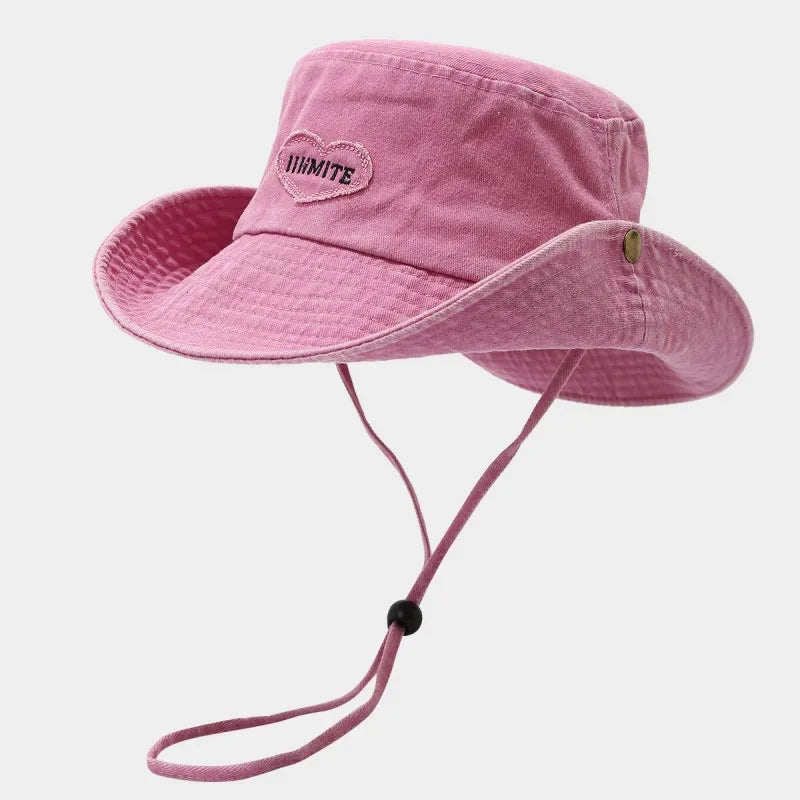 Promotional New Design String Jean Bucket Hat Denim Basin Caps with Patches for Casual Party Travel for Children Fishing Lovers