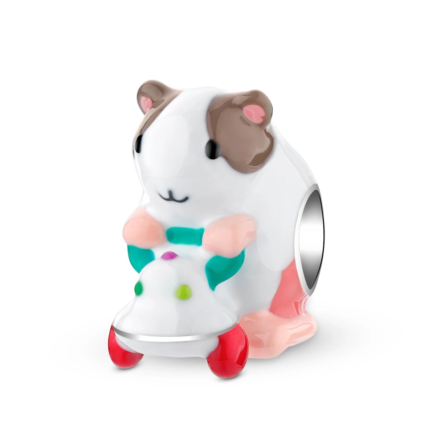 Cute Guinea Pig Pushing a Trolley Genuine 925 Sterling Silver Charm Fit Women Bracelet & Necklace Fine Jewelry Enamel Beads