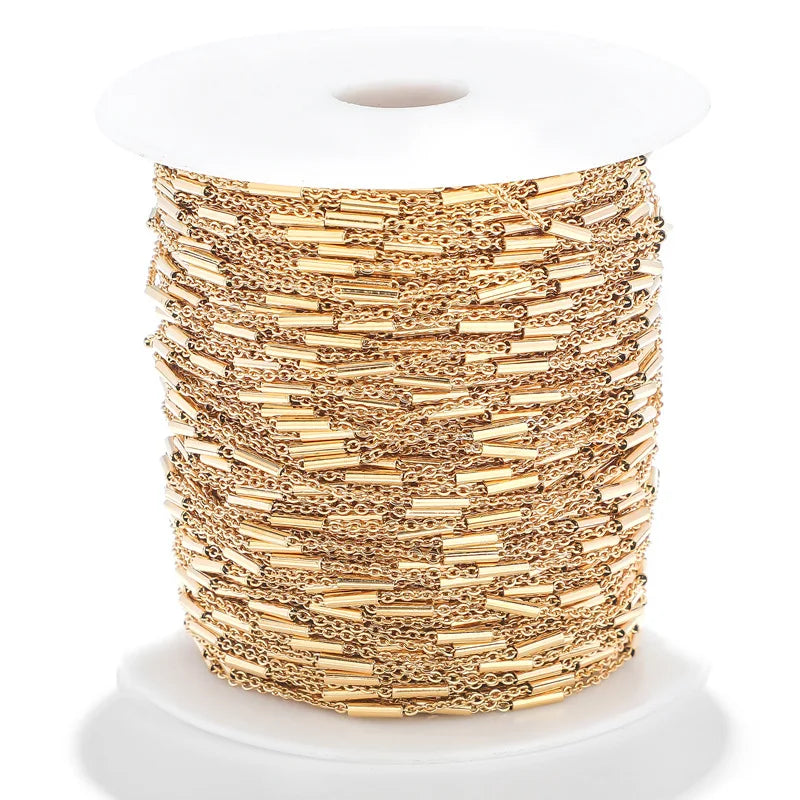 5Meters/Roll Silver 18K Gold Plated Stainless Steel Necklace Roll Chain Link Chain Type Sold by Meter for Jewelry Making DIY