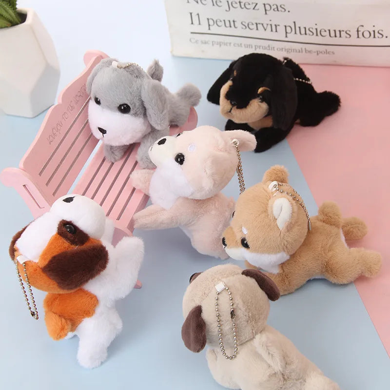 Cute Fluffy Stuffed Animal Dog Plush Toy Keychain  Kawaii Soft Pug Puppy Plushies Doll Bag Charm Accessories for Child Kid Gift