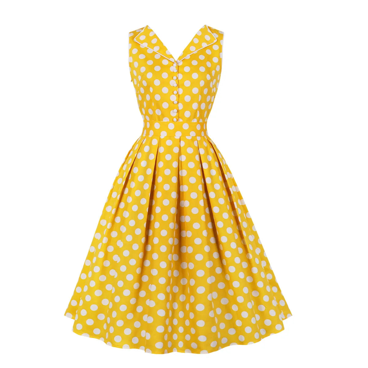 Summer Dresses for Women 1950s Retro Cotton Sleeveless Shirt Dress with Buttons