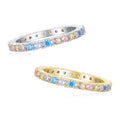S925 Sterling Silver Eternity Band Ring Geometric Bezel Set Multicolor Crystals Cubic Zirconia Unisex Minimalist Wedding