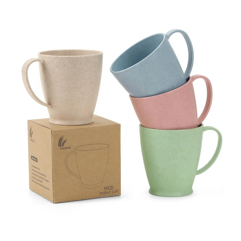 Multi Color Milk Cups Environmental Reusable Biodegradable Wheat Straw Water Cup with Boxed Wheat Straw Coffee Cup