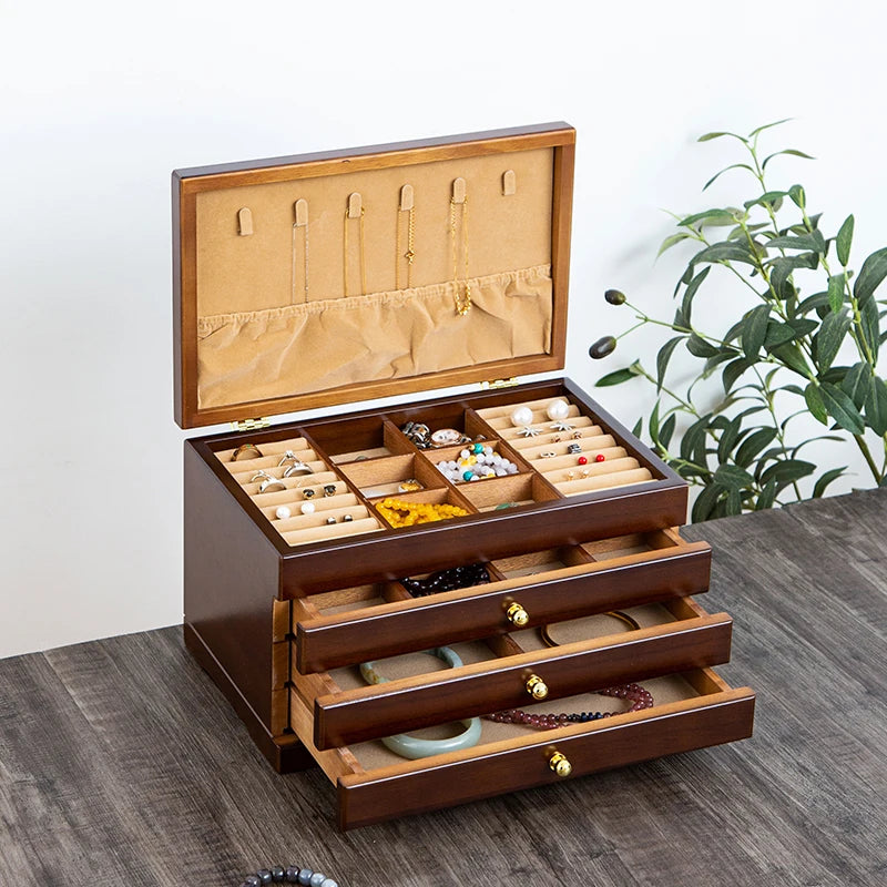 Wooden Jewelry Box Display Rack for Wedding Birthday Gift Multi Layer Drawer Jewellery Storage Box Retro Luxury