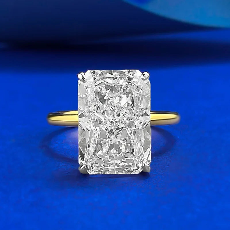 925 Sterling Silver Gold-plated 9*13mm Rectangular Ice Flower Cut Ring