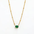 JOOLIM High End Stainless Steel Jewelry Oval Green Zirconia Pendant Cable Chain Beads Necklace 18K Gold Plated Jewelry Wholesale
