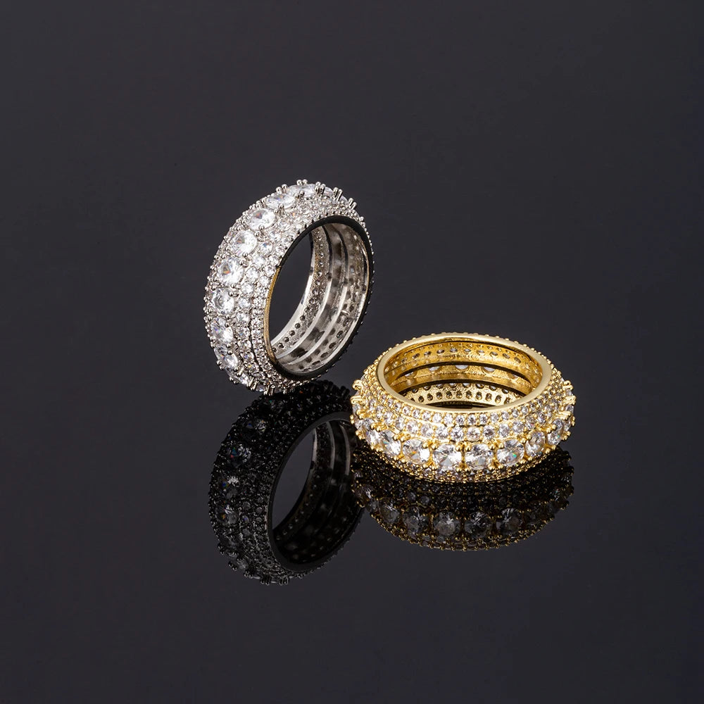 Fashion Hiphop Luxury 18k Gold Plated Unisex Iced Out CZ Men Wedding Engagement Band Ring