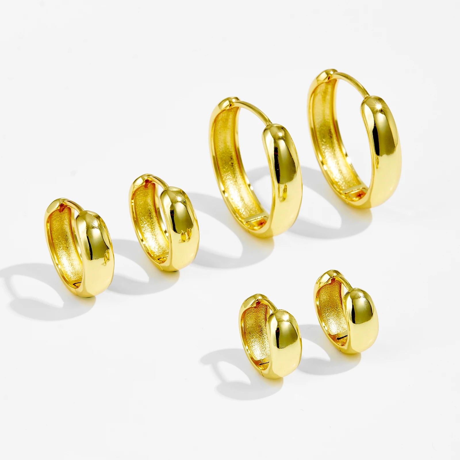 FUAMAY Classic Gold Plated Minimalist 24.5mm  19.5mm 16mm Inner Hoop Brass Bis Hoop Earrings for Women