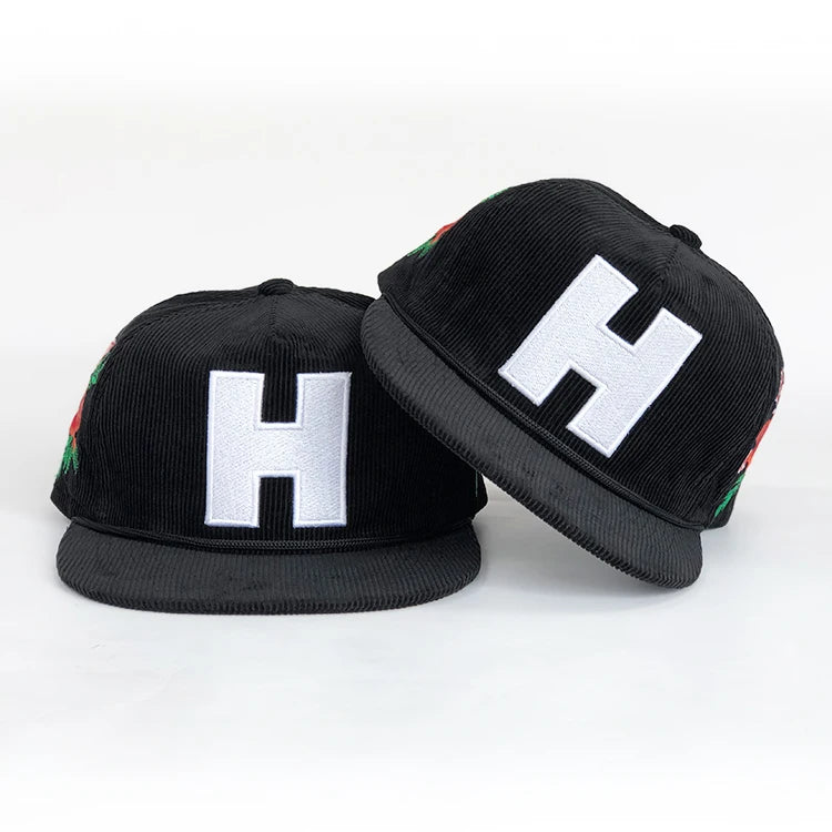 Snapback Hats for Men Plain 5 Panel Snapback Unstructured Hat With Rope Corduroy Hat With Leather Strap