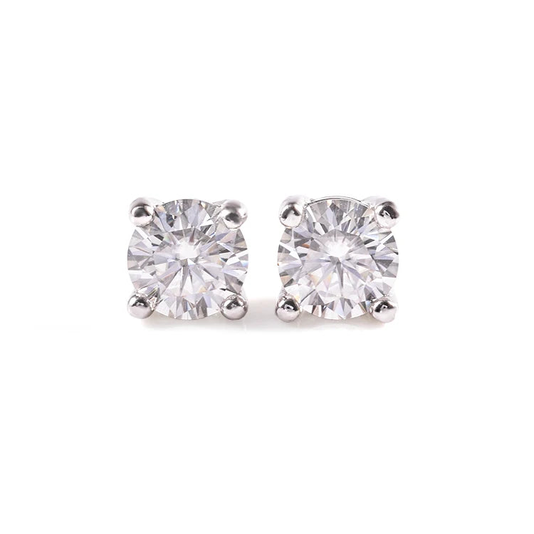 Fashion Jewelry Lab Created Gemstone 0.5-1 Carat Round Cut Moissanite Stud Earrings Women 925 Silver 18K Gold Plated Earring
