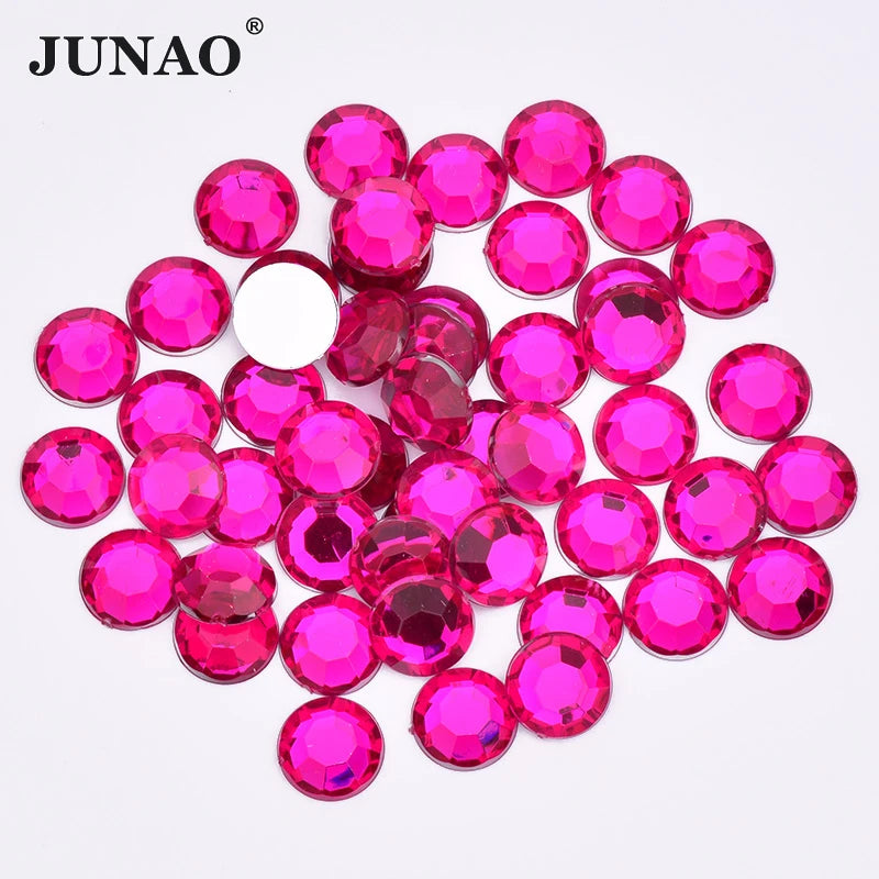 JUNAO 2mm-20mm Round Glue on Crystal Rhinestones Flat Back Strass Non Sewing Stones Rose Acrylic Gems for Clothes Crafts