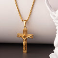 Popular Vintage Jesus Cross Pendant Christian Men Stainless Steel Jewelry Gold Plated Crucifix Necklace