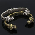 Viking Bracelet for Men Pagan Jewelry Norse God Odin Wolf Heads Arm Rings Ancient Silver Plating Twisted Cuff Bracelet