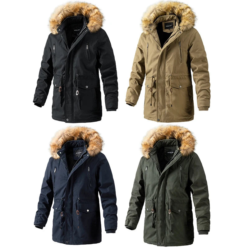 Mid-length Jacket Stand Fur Collar Thickened With Autumn and Winter New Hooded Coat Winter Long Jacket for Men Coats