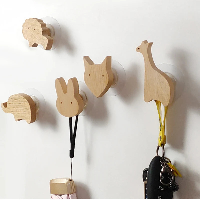 Home Decoration Cute Animal Eco Beech Wood Multifunctional Wall Mount Hanging Hook Adhesive Wood Hanger with Custom Logo Option