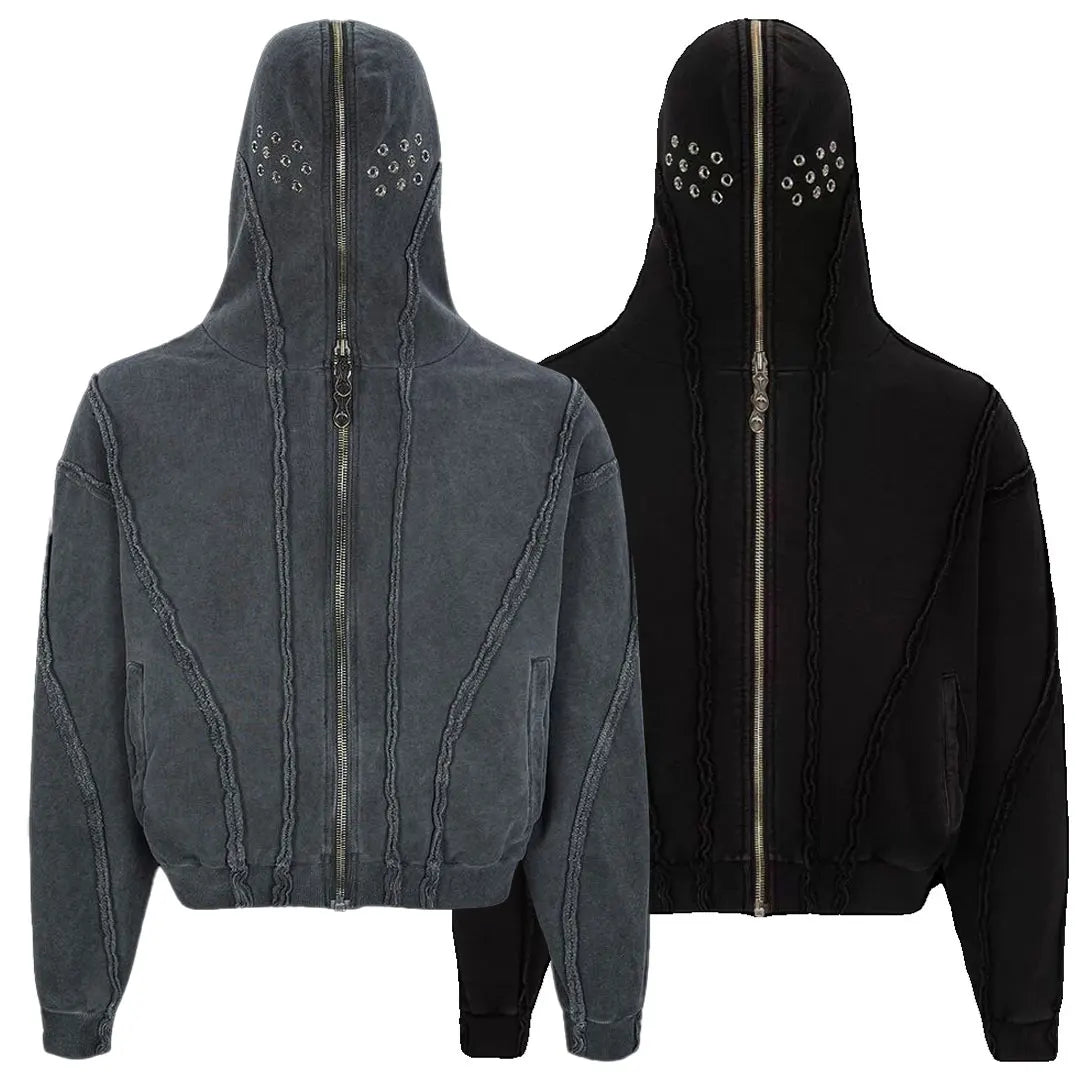 Manufacturer Customized Clothing Distressing Full Zip up Hoodie Custom Vintage Acid Wash Zip up Hoodie Men