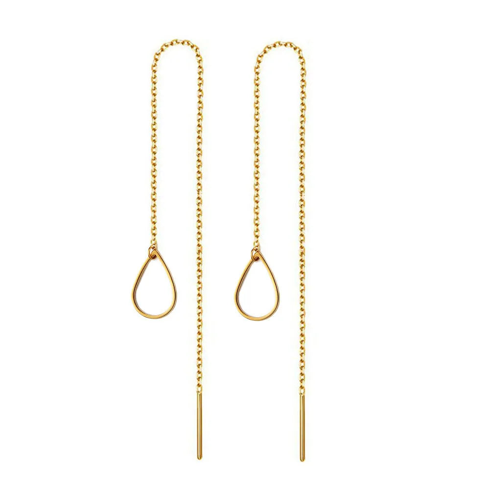 Geometric Simple Jewelry Gold Color Metal Hollow Water Drop Tassel Pendant Earrings