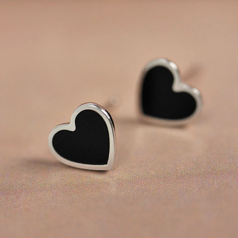 925 Sterling Silver Black Drip Heart Stud Earrings for Women and Men Punk Jewely
