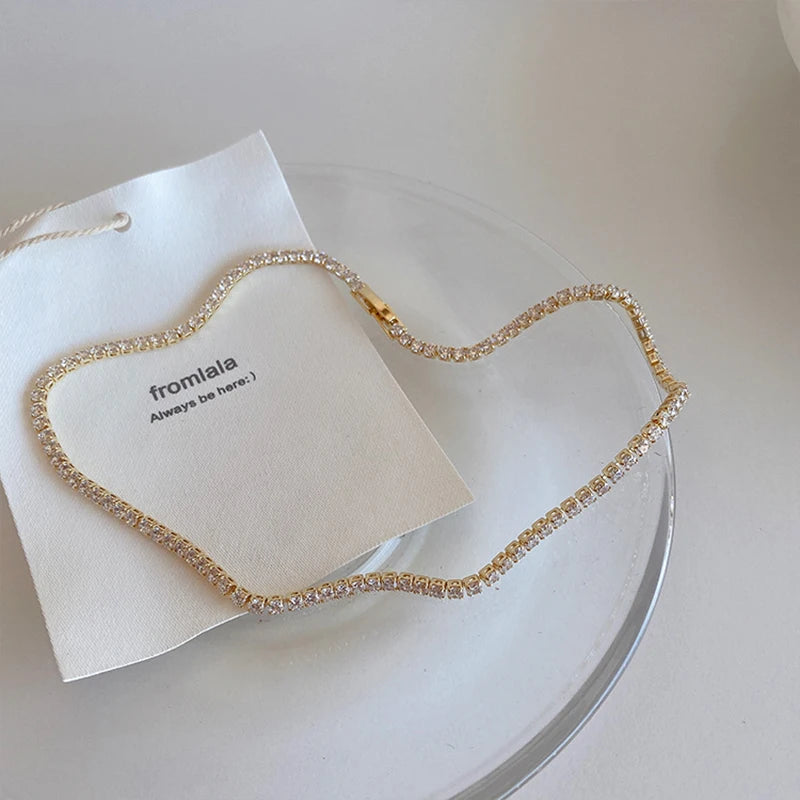 Dreamshow 14K Gold Plated Rhinestone Filled Tennis Chain Choker Necklace MegaBDM