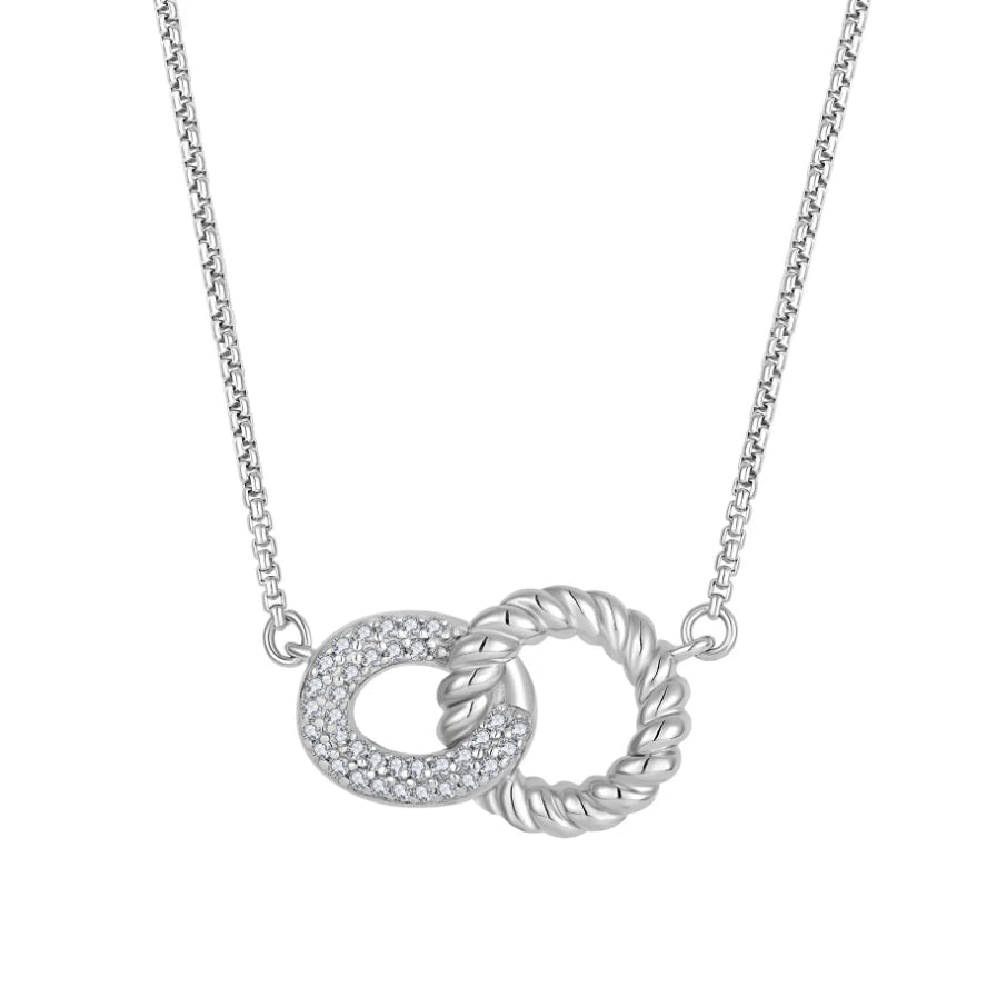 Wholesale Rhodium Plated Jewelry CZ Classic 925 Sterling Silver Interlocking Circle Necklace for Women