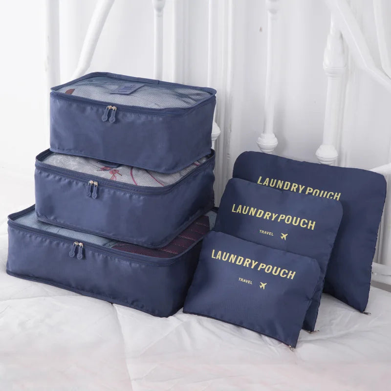 Wholesale 6 Pcs Fashionable Polyester Compression Luggage Organizers Travel Bag Packing Cubes with Zipper Closure